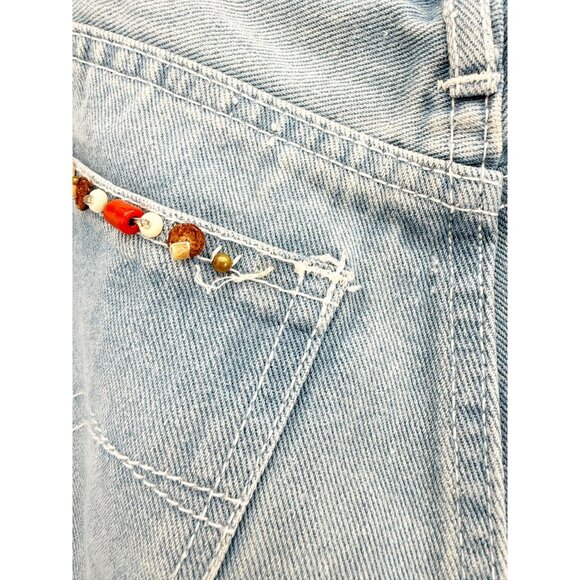 JOU JOU VTG 80s Denim Blue Embellished Long Jean Short 11/12 - Picture 6 of 13